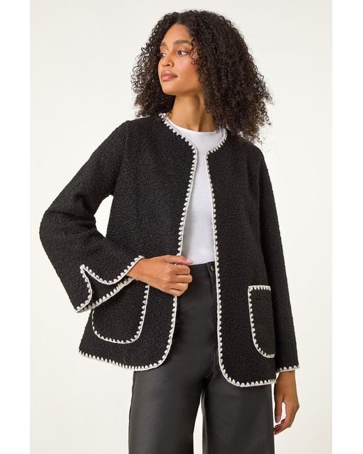 Roman Black Contrast Blanket Stitch Jacket
