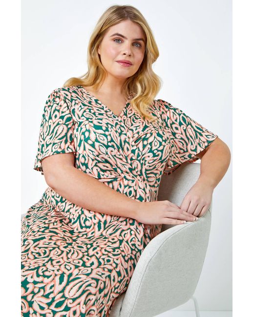 Roman Curve Gray Abstract Print Stretch Wrap Dress