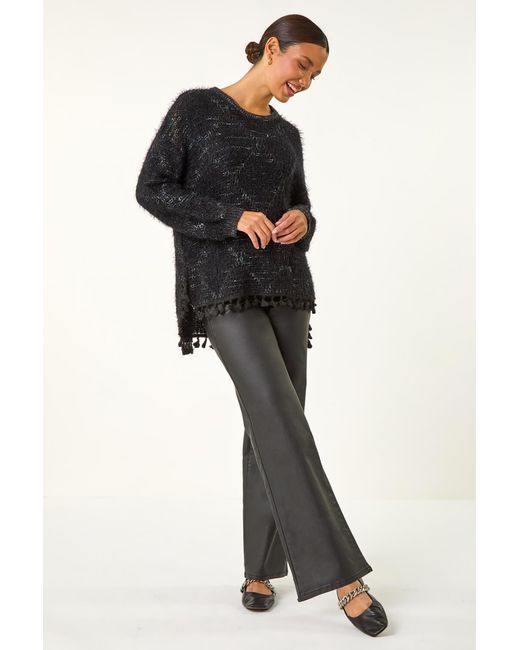 Roman Black Fluffy Fringe Hem Knit Jumper