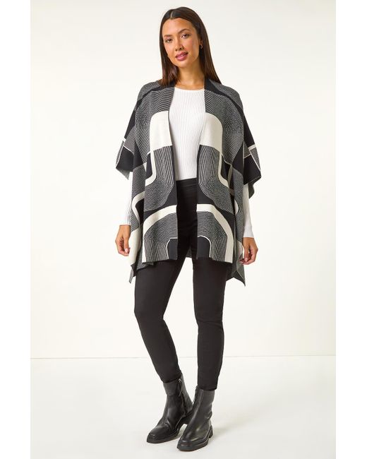 Roman Black Linear Print Knit Cardigan