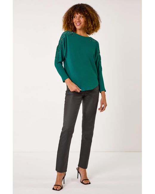 Roman Green Contrast Sleeve Trim Knit Jumper