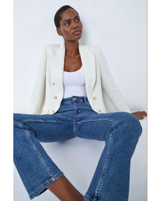 Roman Tailored Longline Boucle Jacket in Blue Lyst UK