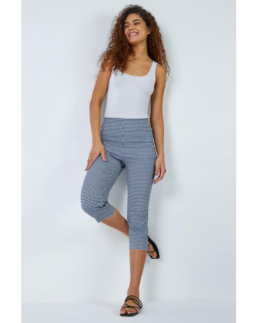 Roman Blue Gingham Cropped Stretch Trouser