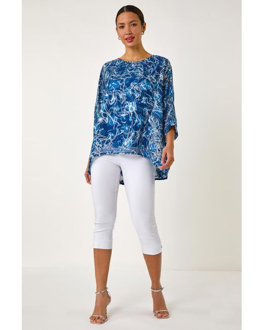 Roman Blue Abstract Print Overlay Tunic Top