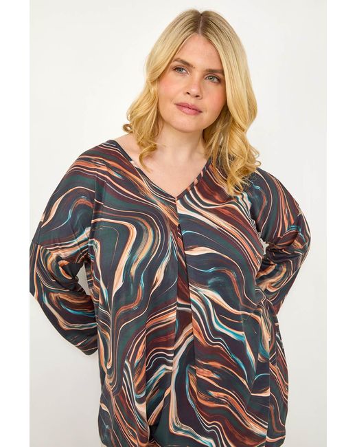 Roman Curve Natural V-Neck Pleat Front Tunic