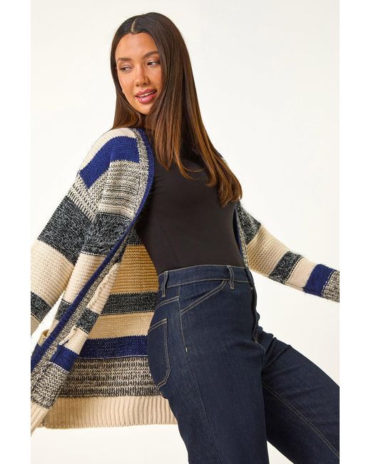 Roman Blue Fluffy Block Knit Cardigan