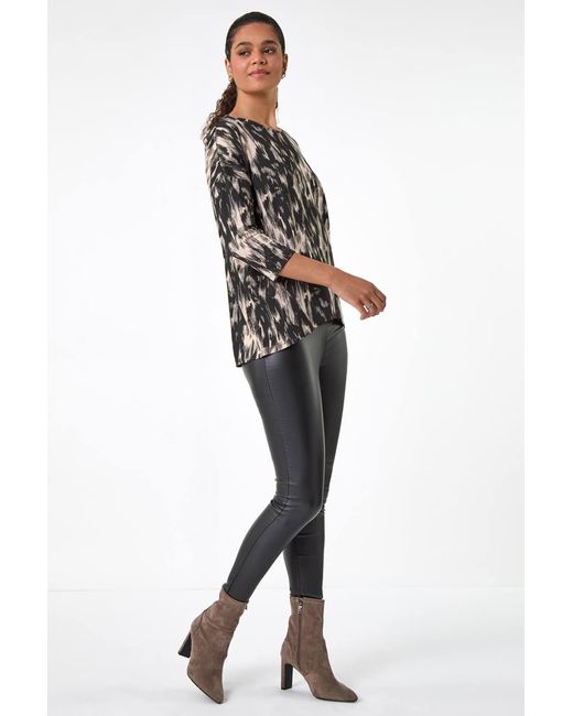 Roman Black Abstract Print Stretch Jersey Top