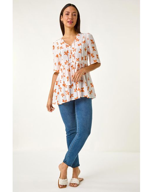 Roman Brown Floral Print Tassel Top