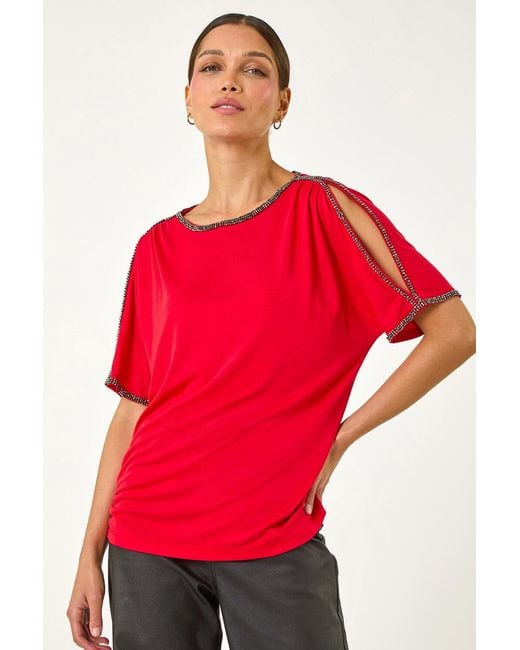 Roman Red Sparkle Trim Soft Stretch Top
