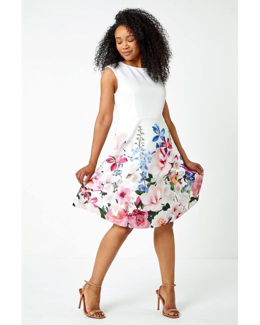 Roman Petite Red Premium Stretch Floral Dress
