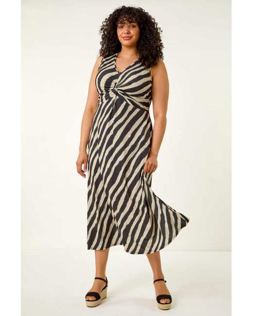 Roman Curve Black Twist Front Stretch Dress