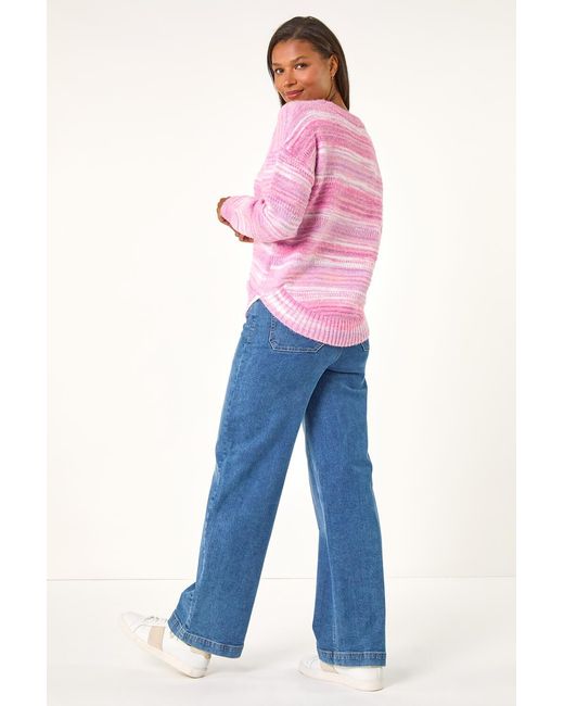 Roman Blue Spacedye Curved Hem Jumper