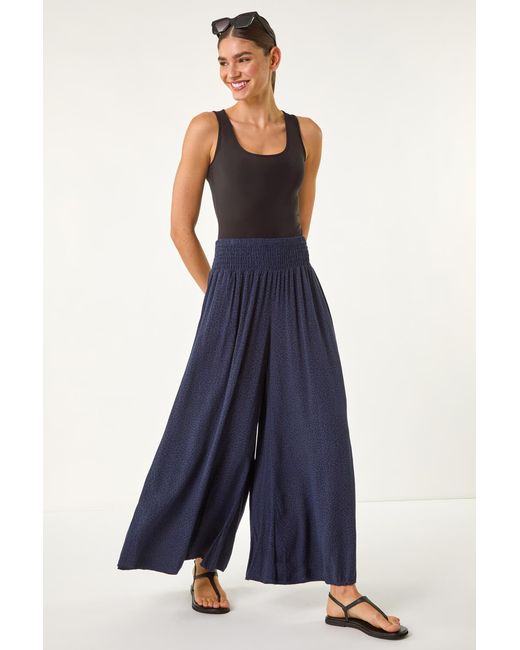 Roman Blue Relaxed Animal Print Wide Leg Trouser