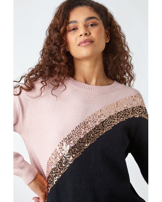 Roman Black Sequin Embellished Colourblock Jumper