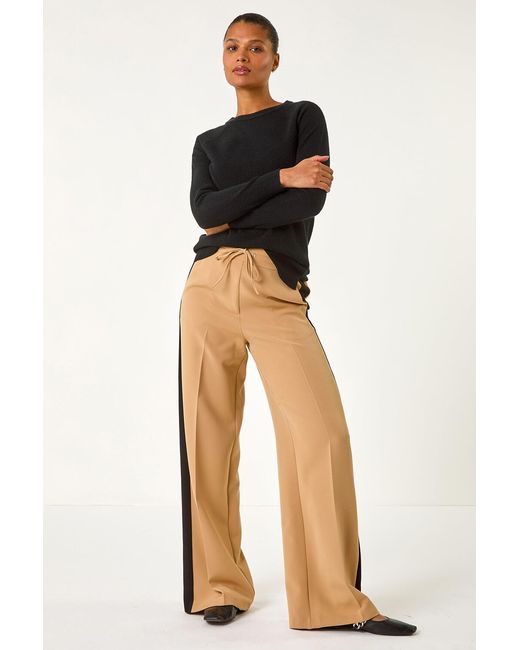 Roman Natural Side Stripe Wide Leg Trouser