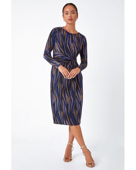 Roman Petite Blue Shimmer Knot Stretch Dress