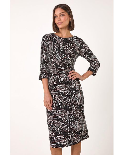 Roman Multicolor Abstract Print Ruched Stretch Dress