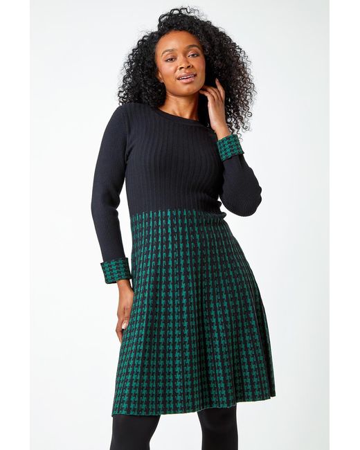 Roman Petite Green Contrast Knit Jumper Dress