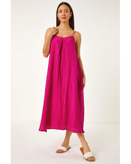 Roman Pink Textured Pleat Midi Dress
