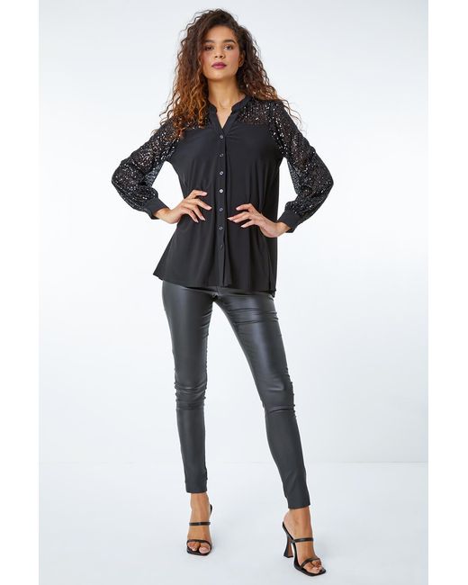 Roman Black Sequin Embellished Detail Blouse