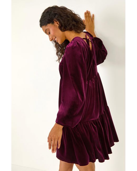 D.u.s.k Red Velvet V-Neck A-Line Dress