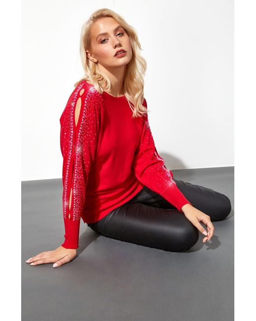 Roman Red Hotfix Split Sleeve Jumper