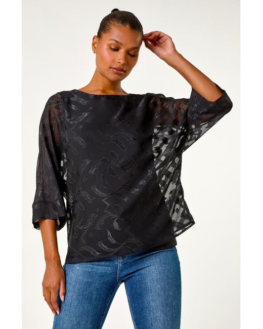 Roman Black Zig Zag Burnout Overlay Tunic Top