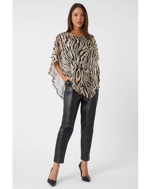 Roman Multicolor Animal Foil Overlay Stretch Top