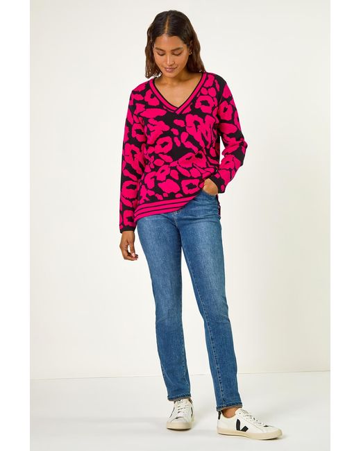 Roman Pink Animal Print V-Neck Jumper