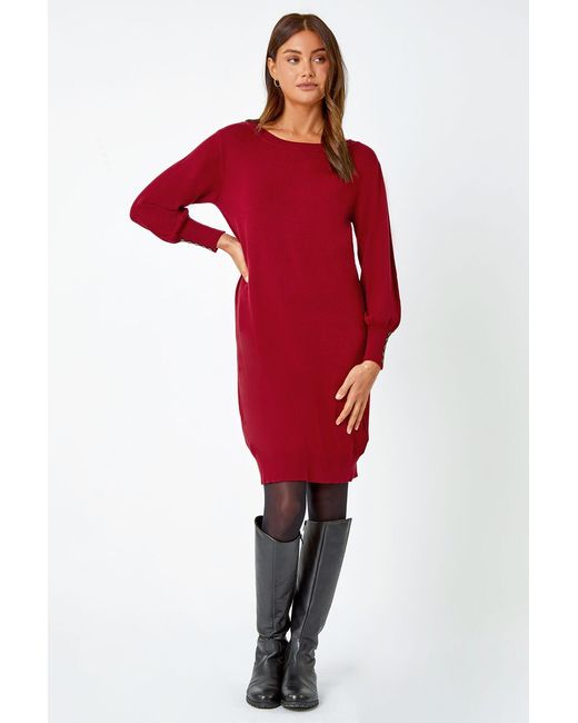 Roman Red Button Detail Knitted Jumper Dress