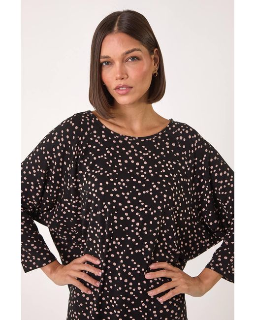 Roman Black Spot Print Stretch Top