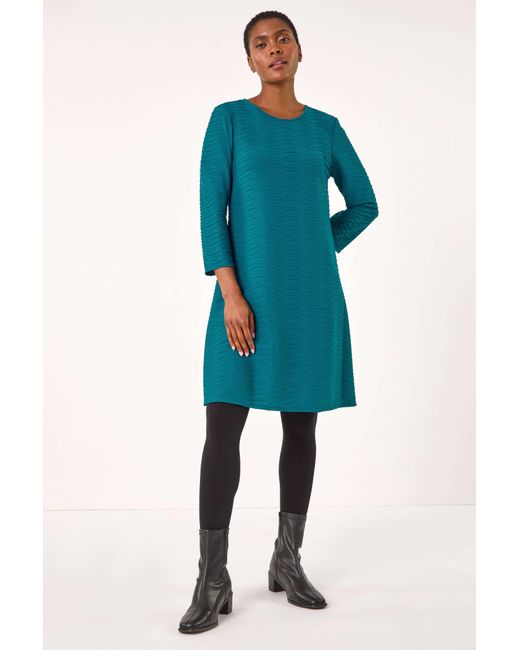 Roman Blue Textured A-Line Stretch Dress