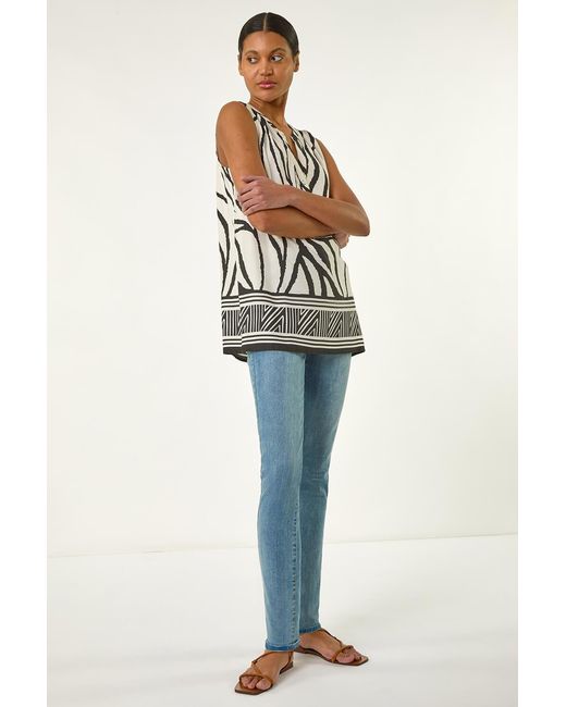 Roman Blue Stripe Border Print V-Neck Vest