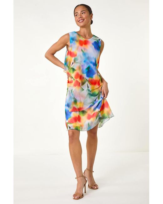 Roman Petite Blue Abstract Layered Tier Dress