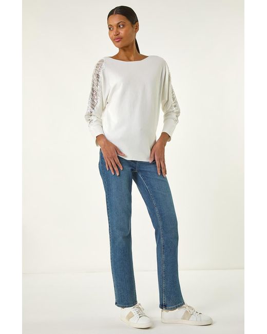 Roman Blue Embellished Sleeve Knit Jumper