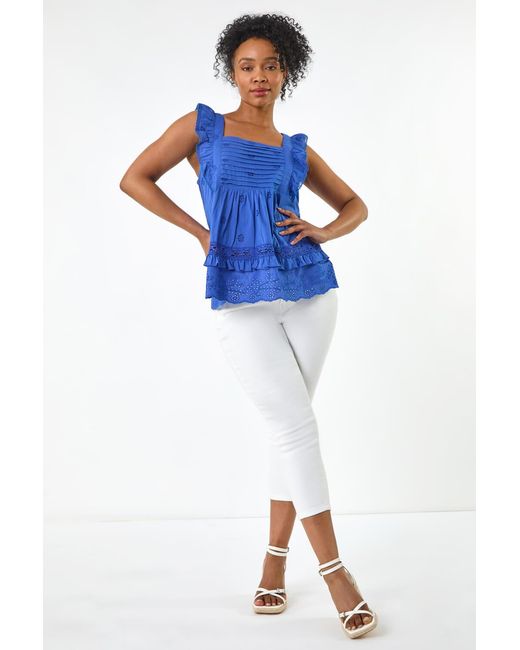 Roman Petite Blue Broderie Frill Top