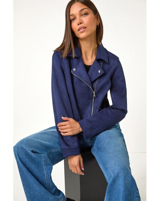 Roman Blue Faux Suede Biker Jacket