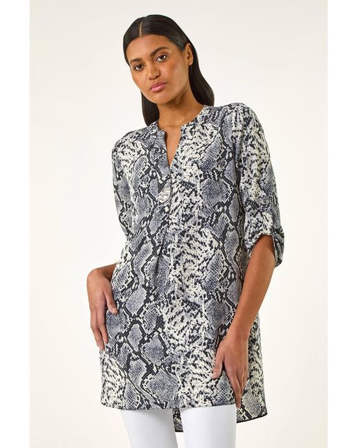 Roman Gray Snake Print V-Neck Top