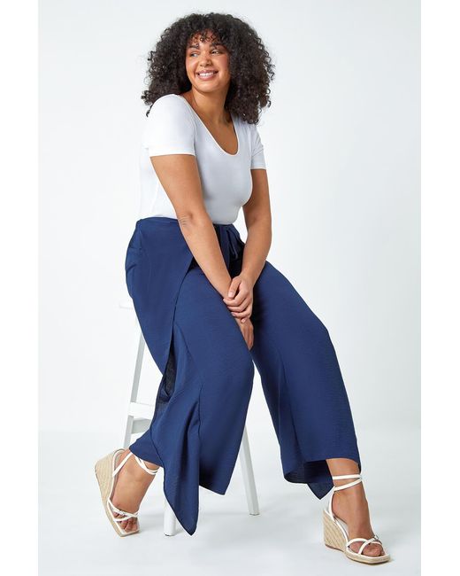 Roman Curve Blue Wrap Tie Wide Leg Trousers