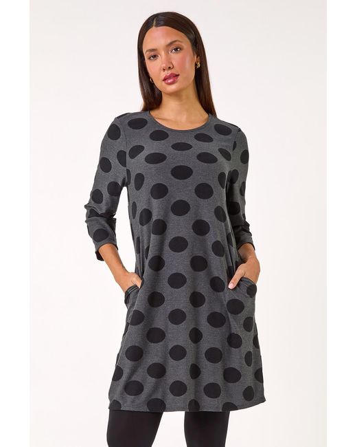 Roman Black A-Line Spot Print Dress
