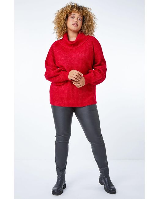 Roman Curve Red Longline Turtle Neck Jumper
