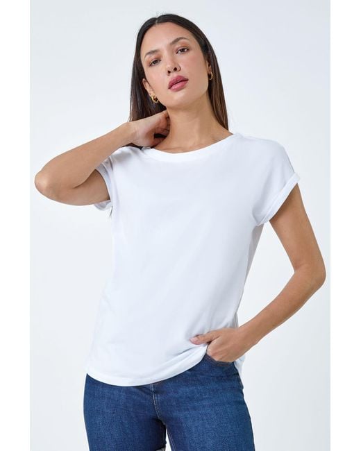 Roman Blue Plain Stretch Cotton Jersey T-shirt
