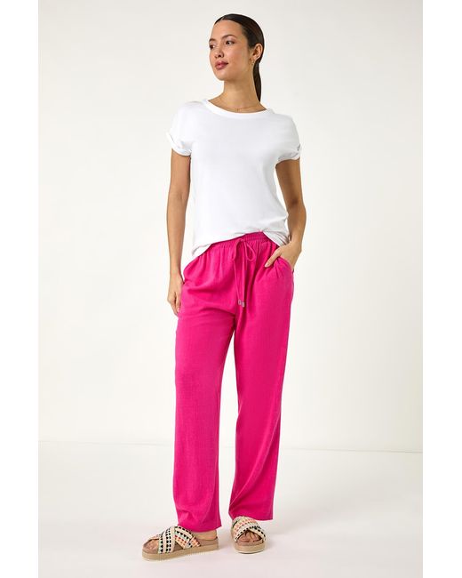 Roman Pink Elastic Waist Tie Front Linen Mix Trouser