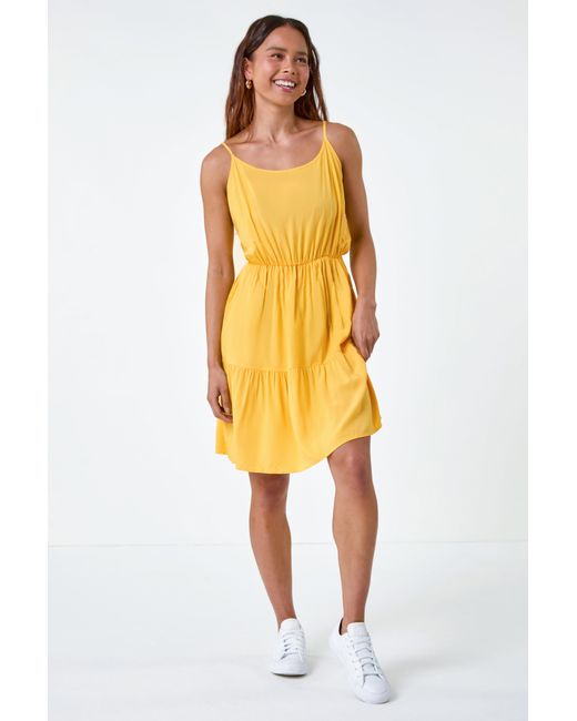 Roman Petite Yellow Sleeveless Frill Hem Dress