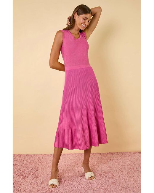 Roman Pink Shimmer Knit Pleated Dress