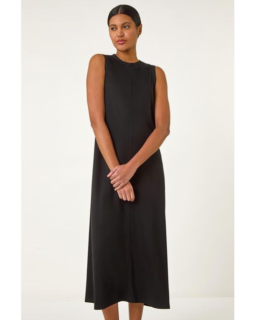 Roman Black Sandwash Stretch Midi Dress