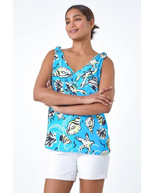 Roman Blue Shell Print Cami Vest Top