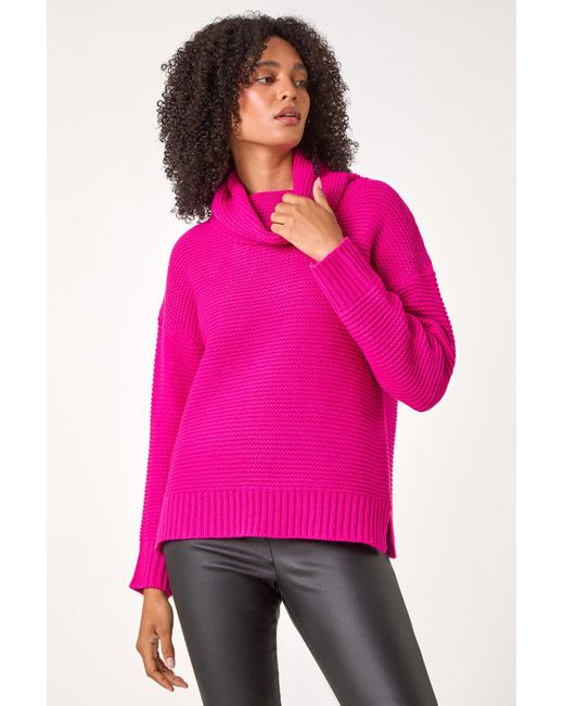 Roman Pink Textured Cowl Neck Jumper