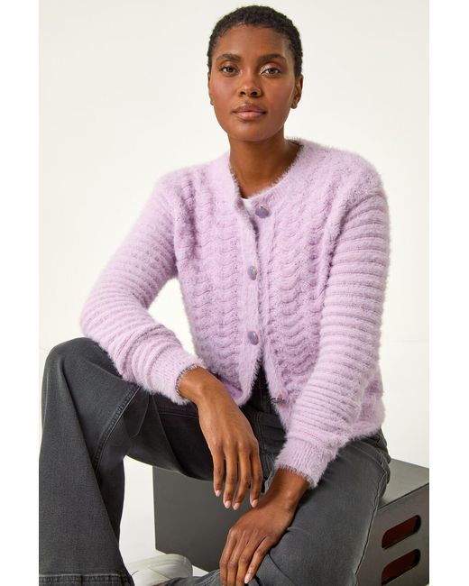 Roman Purple Fluffy Knit Button Cardigan