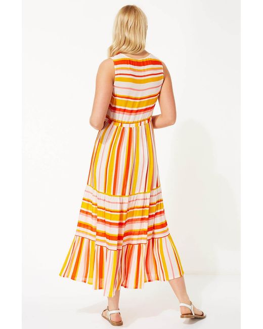 Roman Orange Stripe Tiered Maxi Dress